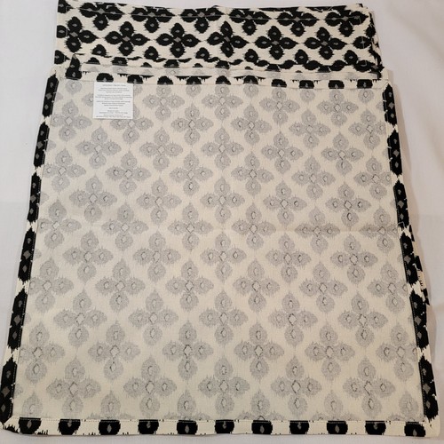 Elrene Fashions Home Black And Cream Flower Print 17x17 Dinner Napkins Set Of 6 - Picture 3 of 5