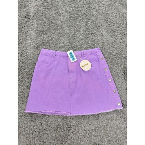 Wild Honey Damenrock Medium lavendel lila seitliche Knöpfe Mini Bleistift Denim neu mit Etikett