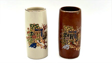 Mini White & Brown Japanese Vases Pulled Wagon Hand Painted Gold Trim 3.5" Tall
