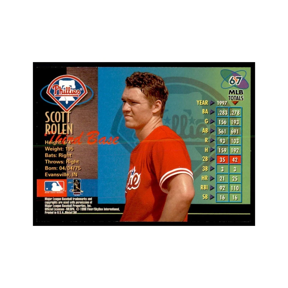 1998 Skybox Metal Universe Scott Rolen Baseball Cards #67 - Image 2 of 3