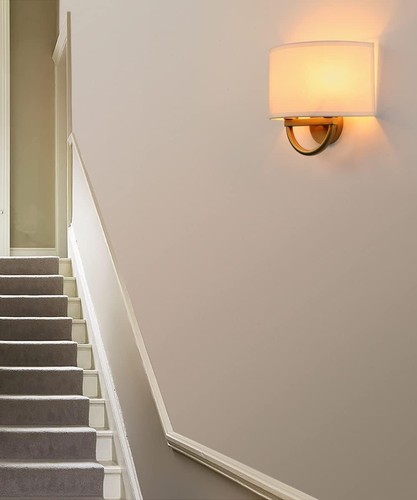 Dual Head Wall Sconce Indoor Night Bedside Fixture with Semicircle Fabric Shade - Picture 27 of 48
