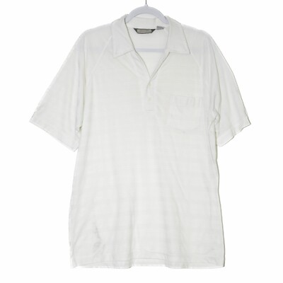 Idletime Mens White Polo Shirt Solid Pocket Collared Top Short Sleeve Size  L