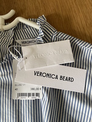 Veronica Beard Damen Bluse Gr. 40 Gestreift Hinten Geknöpft