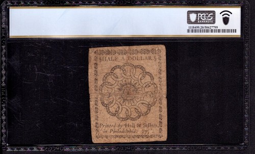 CONTINENTAL COLONIAL CURRENCY FEB 17 1776 $1/2 CC-21 FUGIO NOTE PCGS B VF 20 - Picture 2 of 4