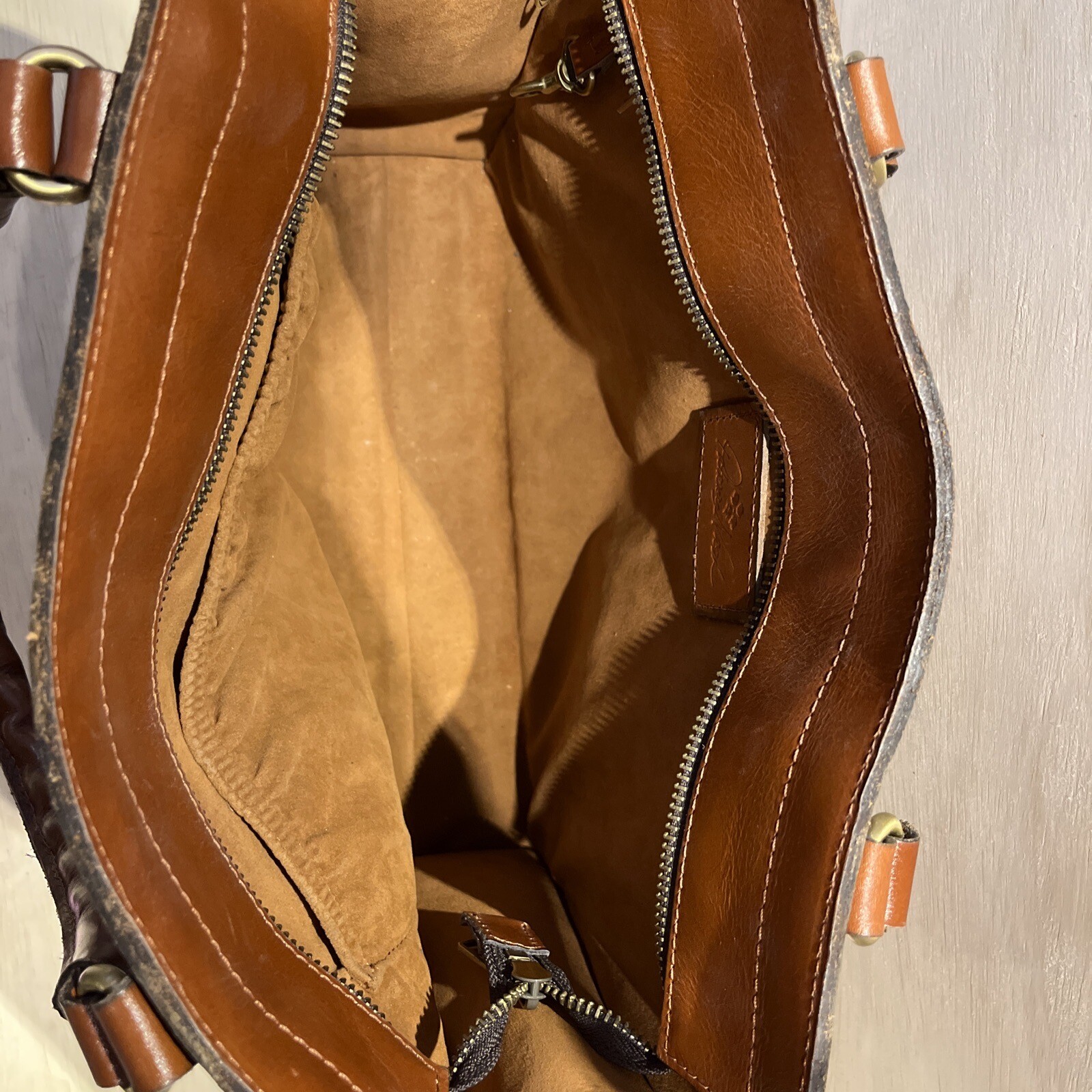 Patricia Nash Zancona Brown Leather Studs Shoulder Handbag Tote Purse