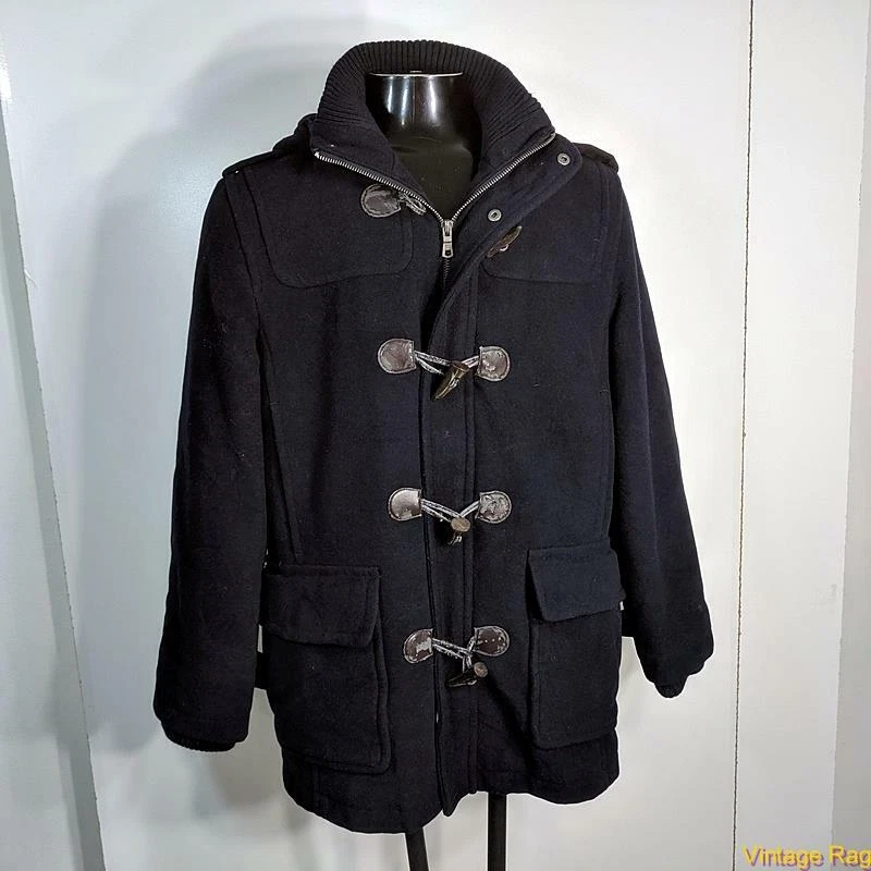 TOMMY HILFIGER Wool Jacket DUFFLE Coat Mens Size M Blue hooded