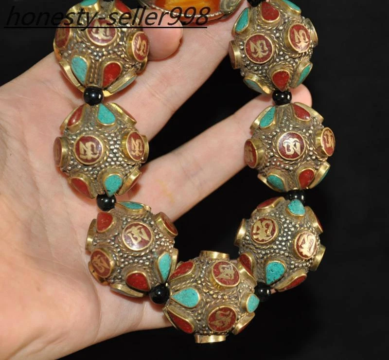 4,8 «Тибетский храм тибетский серебряный бирюзовый пчелиный воск драгоценный камень амулет браслет ручная цепочка - Изображение 3 из 4