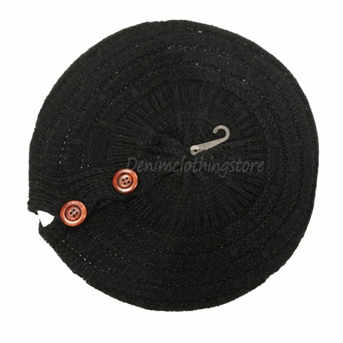 Women's Fall Spring Winter Crochet Knit Slouchy Beanie Beret Cap Hat /4 Buttons - Picture 2 of 19
