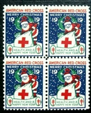 US, 1919 Santa Christmas Seal Block, Type 1, WX24b, Perf 12 1/2 x 12 4S, MNH