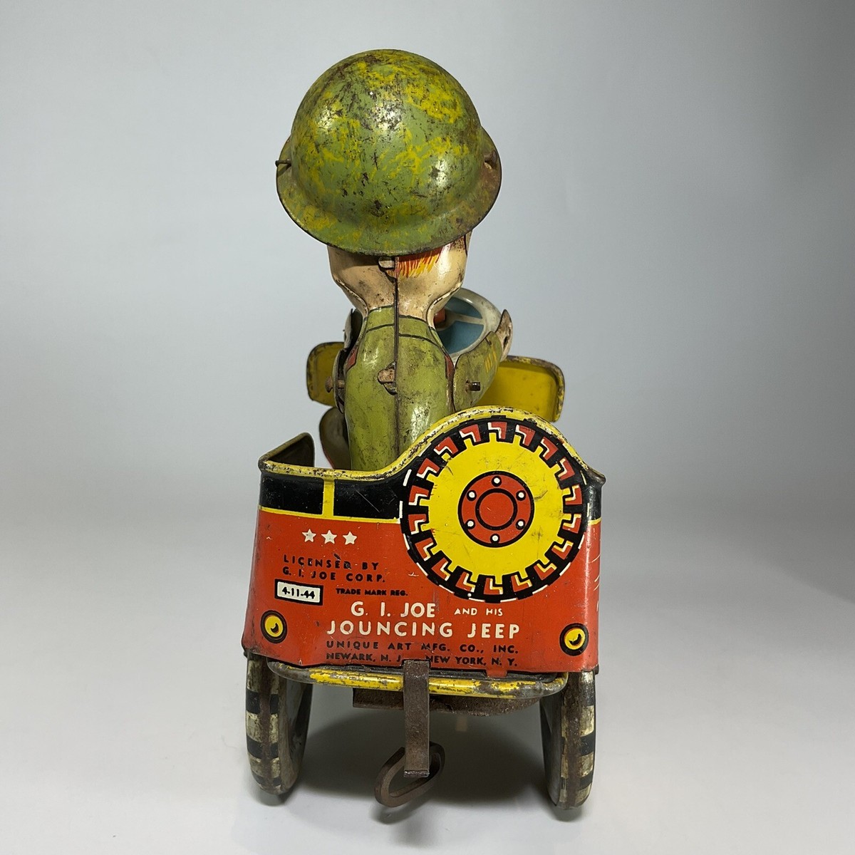 G.I. Joe Jouncing Jeep Unique Arts Vintage 1940's Wind Up