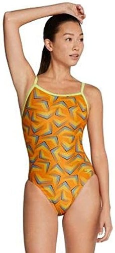 SPEEDO PLAY THE ANGLES COMPETITIVE SWIMSUIT FLYBACK RACER 22 ONE PIECE ORANGE NW - Picture 2 of 6