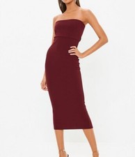 NEW Missguided Bandeau Midi Dress, Wine UK 14