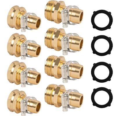 4 Sets Garden Hose Repair Kit Male and Female Hose Repair Connector with Clamps