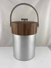Georges Briard Vintage MCM Ice Bucket - Made In The USA Brown Vinyl/Silver