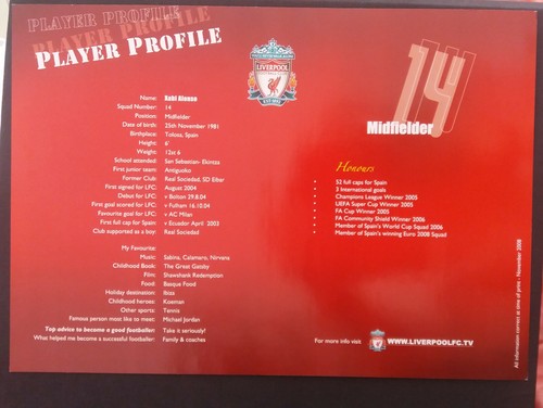 LiVERPOOL F.C. ESPANA ''A'' SUPER STAR XABi ALONSO-PRINTED SIGNED POSTER CARD - Picture 2 of 2