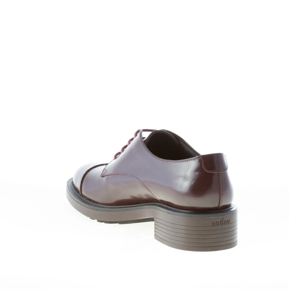 Sapatos femininos HOGAN H332 bordeaux couro escovado com cadarço derby HXW3320Z2001QAR815 - Imagem 4 de 4