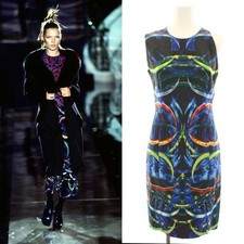 Gianni Versace 1996 FW Runway Abstract Print Shift Dress Vintage Kate Moss Era M
