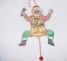Vintage Santa Claus Pull String Wood Ornament Toymaker Workshop Christmas Decor