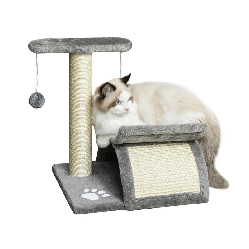 Tiragraffi per gatti in peluche con sisal, cuccia e palline 40x30x43cm grigio