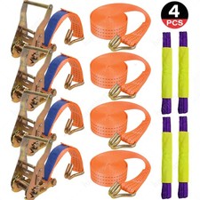 4X Wheel Ratchet Tie Down Strap Recovery Transport Trailer Car Van/Truck Vehicle