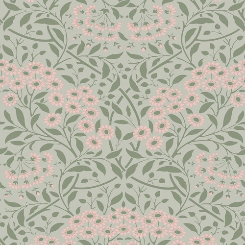 Damask Wallpaper Botanical Flowers Green Pink World of Wallpaper AF0037 - Picture 2 of 8