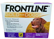 FRONTLINE Gold flea  tick treatment for Dogs 45 - 88 lbs. Epa approved -6 Doses