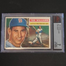 1956 TOPPS BASEBALL #5 TED WILLIAMS GREY BACK GRADED BVG 7 NEAR MINT