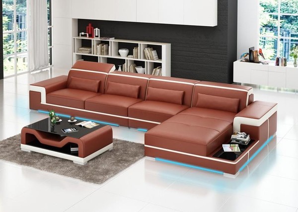 Ledersofa Couch Wohnlandschaft Ecksofa Eck Garnitur Design Modern Sofa G8020C-image