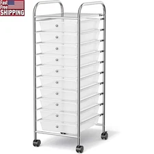 10-Drawer Rolling Storage Cart Mobile Organizer Utility Cart W/ Lockable Wheels