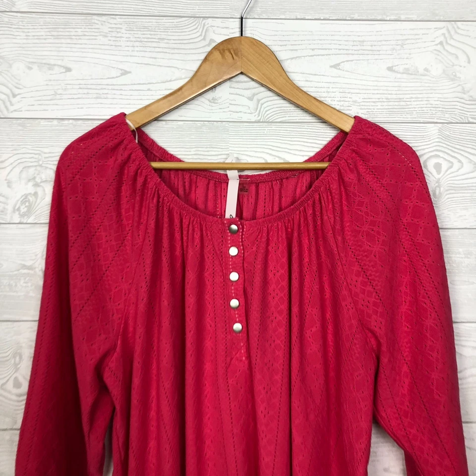 NY Collection Women's Eyelet 3/4 Sleeve Popover Shirt Scoop Neck Pink Size 3X - Image 2 of 4