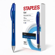 STAPLES Retractable Gel Pens, Medium Point 0.7mm, 12 Count Pack of 1 , Blue