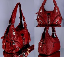 Damen Handtasche weinrot Wochenendtasche Shopper Umhängetasche Außentaschen neu.