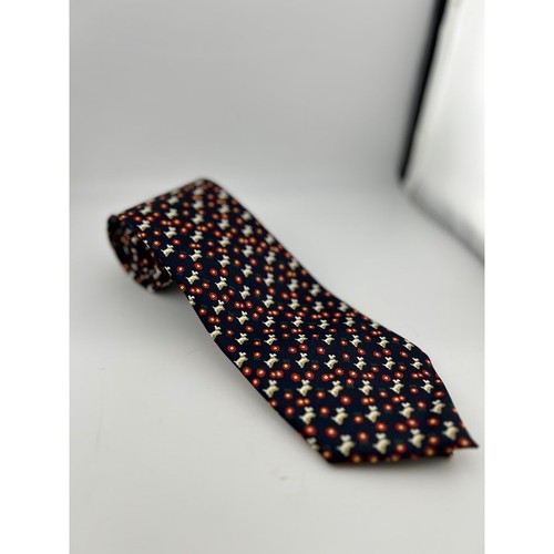 Scottie Dog Patterned Vintage Men's Tie Dk Blue Red - Picture 2 of 5