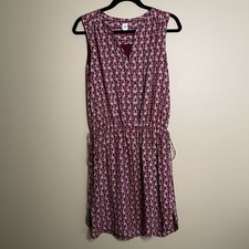 Gap Sleeveless V-Neck Dress Drawstring Waist Maroon + White Size S Tall