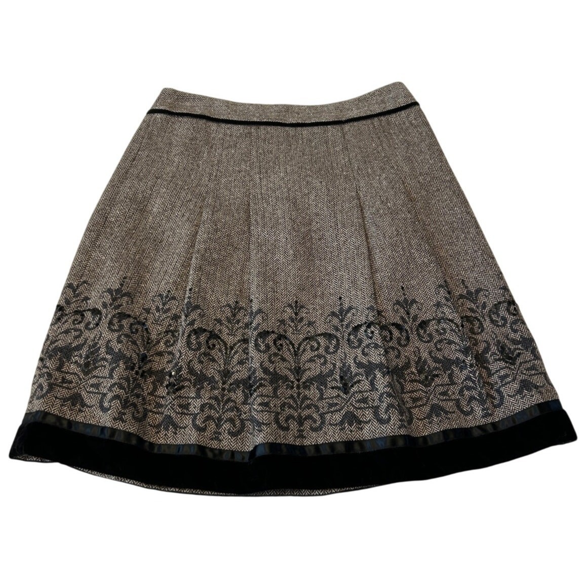 Ann Taylor Loft Women's Tweed Pleated Skirt Size 6P Brown Velvet Lined Career