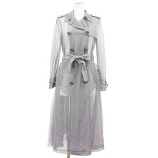 RED VALENTINO Trench Coat Size 40 Women Tulle Belted Embroidered Gray