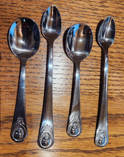 4 Lot Vintage Gerber Baby Spoons From Oneida Silver Stainless 1980s 4.75" 5.5"