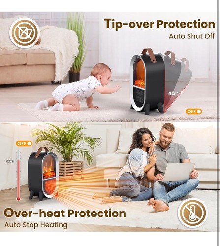 1500W Electric Fireplace Standing Space Heater Stove 3D Realistic Burning Flame - Picture 4 of 8