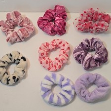 Multicolor Fabric Hair Scrunchie Set With Scarf, Velvet Plush Heart Print