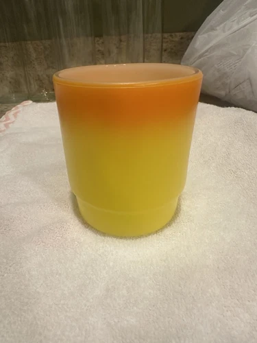 Vintage Anchor Hocking Fireking Mug, Yellow And Orange D-Handle Mug