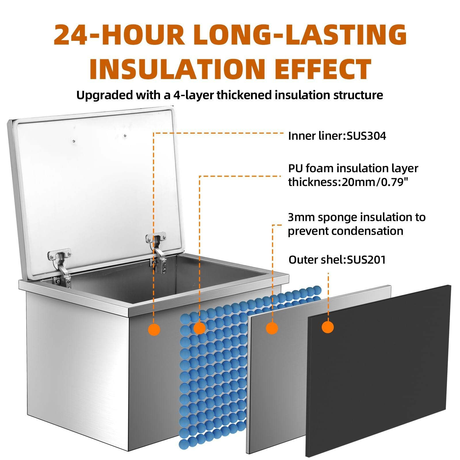 Stainless Steel Drop-in Ice Chest Ice Bin Sink Bar Ice Bucket 20" x 13" x 14"