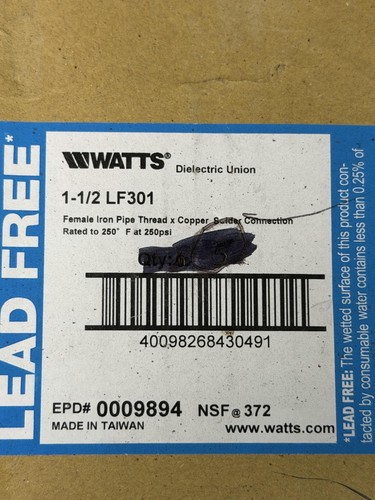 Watts LF301 Dielectric Union 1-1/2 In FIP X Solder Plumbing Fitting Lead Free