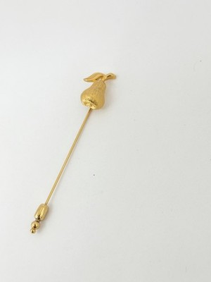 Crown Trifari Vintage Gold Tone Pear Straight Pin Brushed Texture