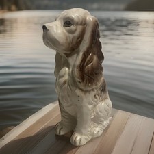 Vintage Ceramic Sitting Cocker Spaniel Dog Puppy Brown and White 7.75 Inches