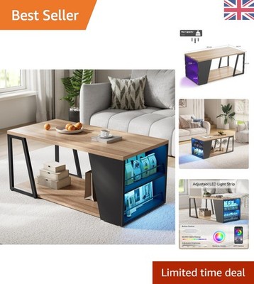 Multifunktionaler rustikaler Couchtisch mit LED Stimmungsbeleuchtung & geräumigem Stauraum