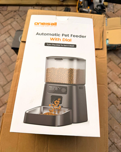 Oneisall 3.5L Automatic Pet Feeder Cat Dog Timed Dial Stainless Bowl Black NEW
