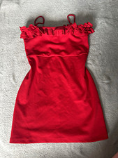 Forever 21 Red Ruffle Trim Strappy Mini Dress, Straight Neck, Size M