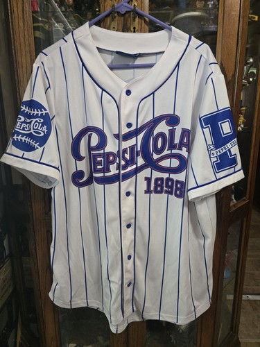 Pepsi-Cola 1898 Baseball Jersey Mens  White Blue Striped Button Front