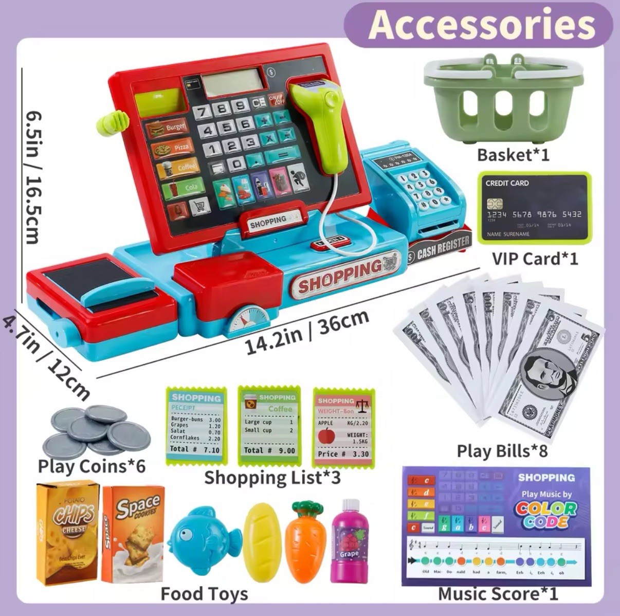 как выглядит Pretend Cash Register Toy for Kids, Play Cash Register with Real Calculator, Sca фото