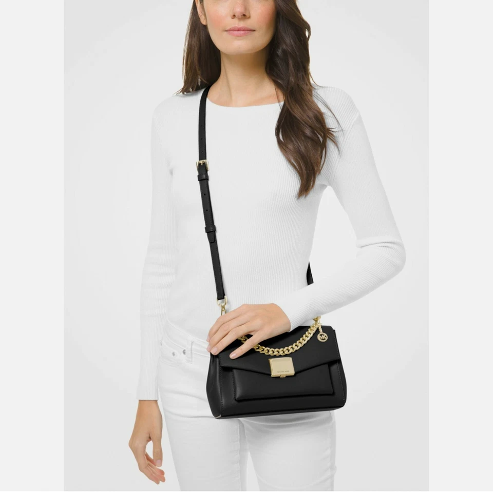 Bolso Bandolera Michael Kors Lita Cuero Negro Medio Hombro Bolso de Mano Foto 3 de 4
